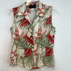 Vintage Kaua'iana Hawaii Sleeveless Blouse Button Up Tropical Floral EUC Size XS
